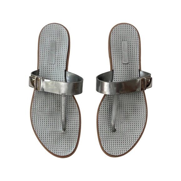 Miu Miu silver leather thong sandals Size 41